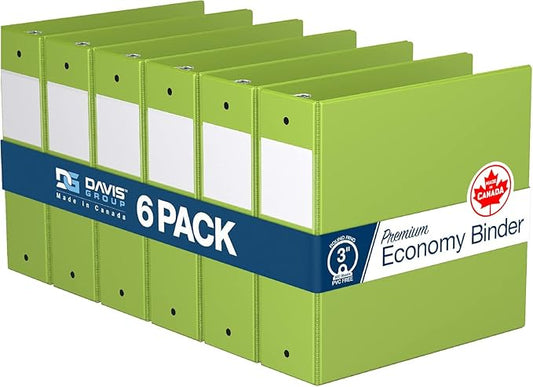 Premium Economy 6-Pack 3-Ring Binders for School or Office, Round-Ring Binders, 3 Inch, Lime Green