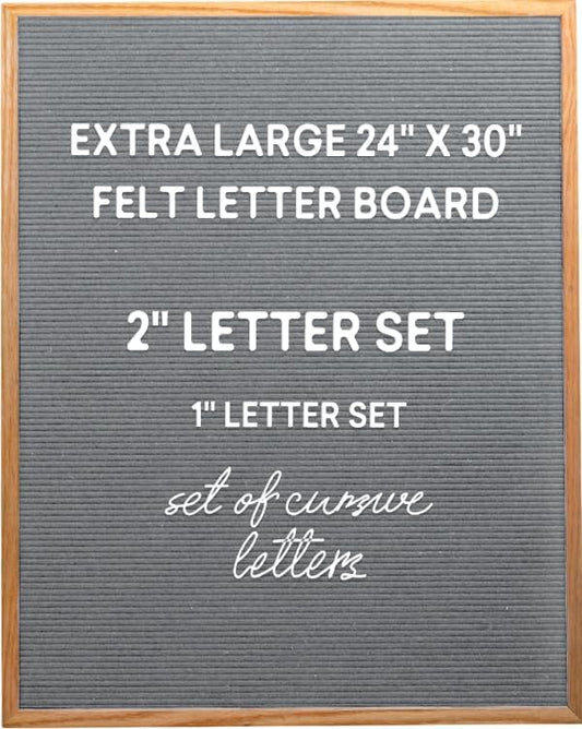 Felt Like Sharing Large Letter Board (Gray Felt - 24”x30”) – Changeable Message Board with 3 Sets of Felt Board Letters – Statement Wall Sign for Quotes, Home or Holiday Decor In Oak Frame