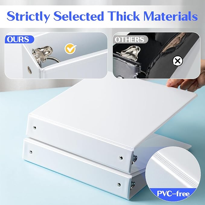 Deli 1.5-inch 3 Ring Binder with 2 Interior Pockets, 325 Sheets Capacity, 1.5 inch Binders fits 11" x 8.5" US Letter Size, White, 6 Pack