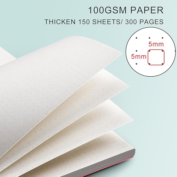 AHGXG Bullet Dotted Journal Spiral Notebook - 300 Pages Dot Grid Notebook B5 Thick Journal, 100GSM Thick Dotted Paper, Plastic Hardcover, with Journal Stencils, 7.3"X 10" - Pink