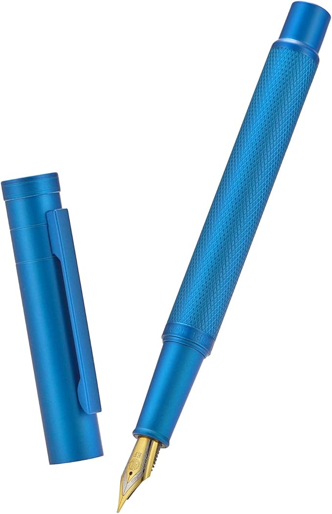 Asvine Blue Forest Fountain Pen Fine Nib, Classic Design with Converter and Metal Pen Case, The Light of Hope Serise