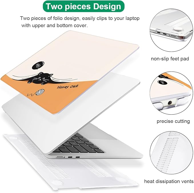 Compatible with MacBook Air 13.6 inch Case 2025 M4 A3240 Cover 2024 M3 A3113 2022 2023 A2681 M2 Chip, Crystal Plastic Pattern Hard Shell Case for Mac Air 13 M4 2025 Touch ID, Honey Cat