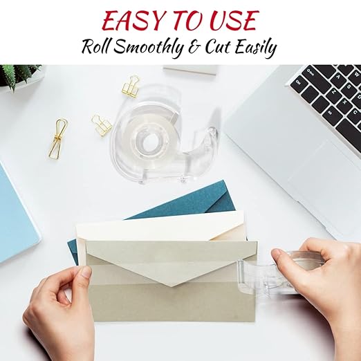 Clear Tape, Transparent, Gift Wrapping Tape for Home Store School Office Supplies 7/10 X 1000 Inches 16 Rolls with Dispensers