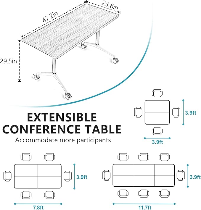 Conference Room Table, Folding Conference Tables,Thicken Grey Tabletop,Flip Top Wooden Seminar Meeting Room Table for Conference Room Offices (10, Walnut, 47.2“)
