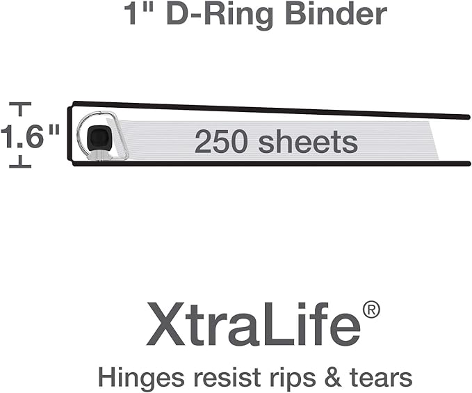 Oxford 3 Ring Binders, 1 inch ONE-Touch Easy Open D Rings, Durable Binders for School and Office, ClearVue, Xtralife Hinge, Non-Stick, PVC-Free, Black, Holds 250 Sheets, 4 PK (79903)