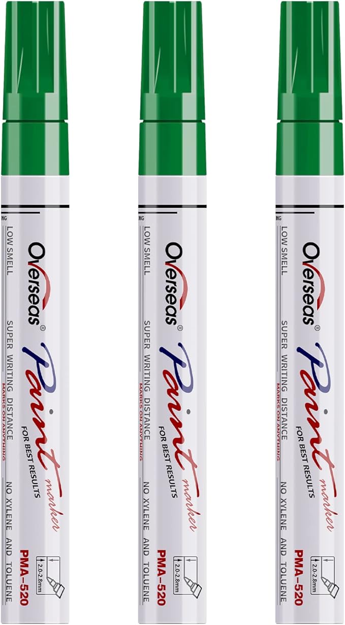 Overseas Permanent Paint Markers Pens - 3 Pack Green Oil Based Paint Pens, Medium Tip, Quick Drying and Waterproof Marker Pen for Metal, Rock, Wood, Fabric, Plastic, Canvas, Mugs, Stone, Glass