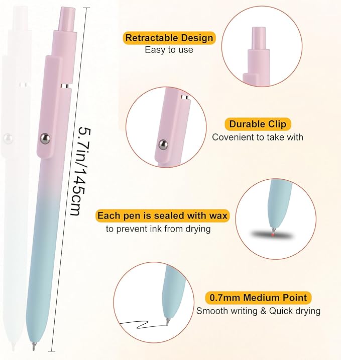 5 PCS Gel Ink Pens, 0.7mm Medium Tip Black Ink Roller Ball Pens, Fine Point Smooth Writing Pens, Aesthetic Ballpoint for Journaling School Office Supplies, Gifts for Women Men