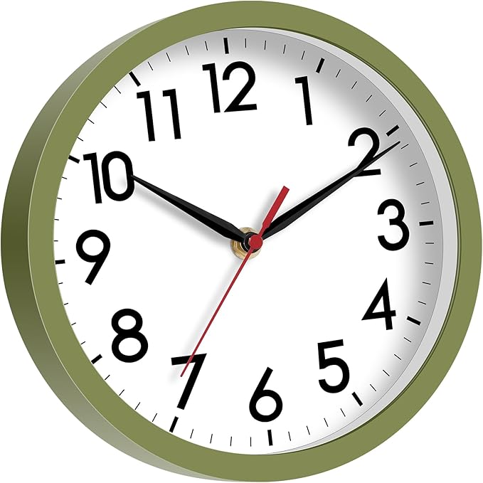 AKCISOT Wall Clock 8 Inch Silent Non-Ticking Modern Clocks Battery Operated - Analog Small Classic for Office, Home, Bathroom, Kitchen, Bedroom, School(Olive Green)