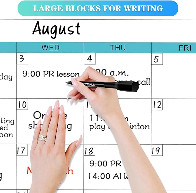 Dry Erase Calendar for Wall - 38" x 58" Extra Large White Board Calendar, One Month Undated Blank Daily Planner, Reusable Laminated 30-Day Task Organizer for Office, Classroom, Home(No Creases)