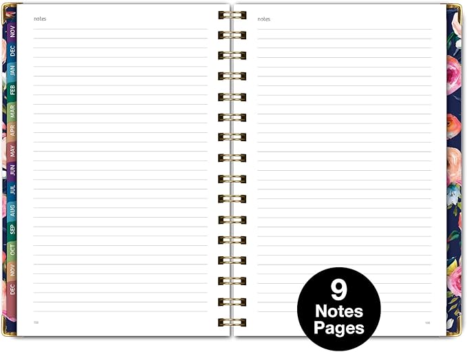 HARDCOVER 2026 Planner, 5.5"x8": 14 Months (November 2025 - December 2026), Daily Weekly Monthly Planner, Yearly Agenda, Bookmark, Pocket Folder and Sticky Note Set (Small Navy Floral)