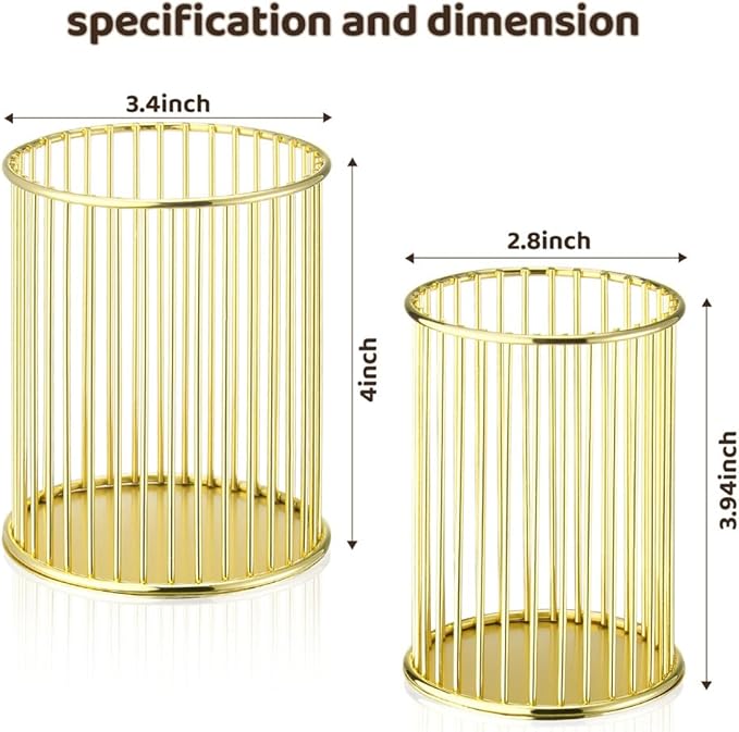 2 Pack Metal Pen Holder for Desk, Makeup Brushes Cup Holder, Pencil Holders, Pen cup, Home and Office Organizer, Gold