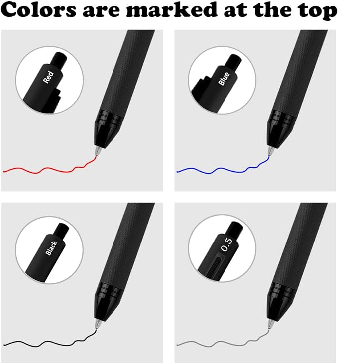 4 in 1 Multi Function Refillable and Retractable Multi Color Pen,Black Red Blue Ballpoint Pen and 0.5mm Multicolor Pencil, Multicolor Pen Gift for Journaling (Black)