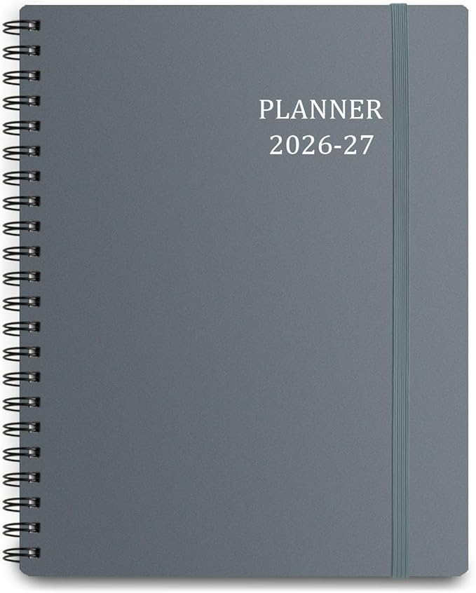 Tiankool Planner 2026-2027 - Jan 2026-Jun 2027 Weekly Monthly Planner with 18 Monthly Tabs, Elastic Closure, Inner Pocket, Round Corner,5.8" x 8.25"- Grey