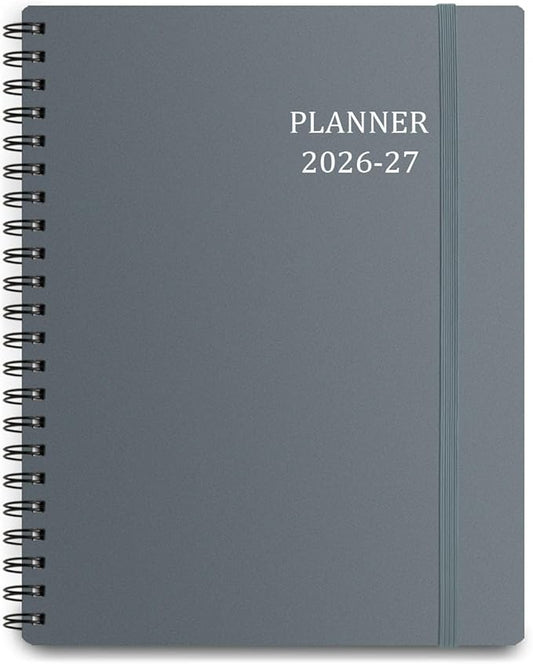 Tiankool Planner 2026-2027 - Jan 2026-Jun 2027 Weekly Monthly Planner with 18 Monthly Tabs, Elastic Closure, Inner Pocket, Round Corner,5.8" x 8.25"- Grey