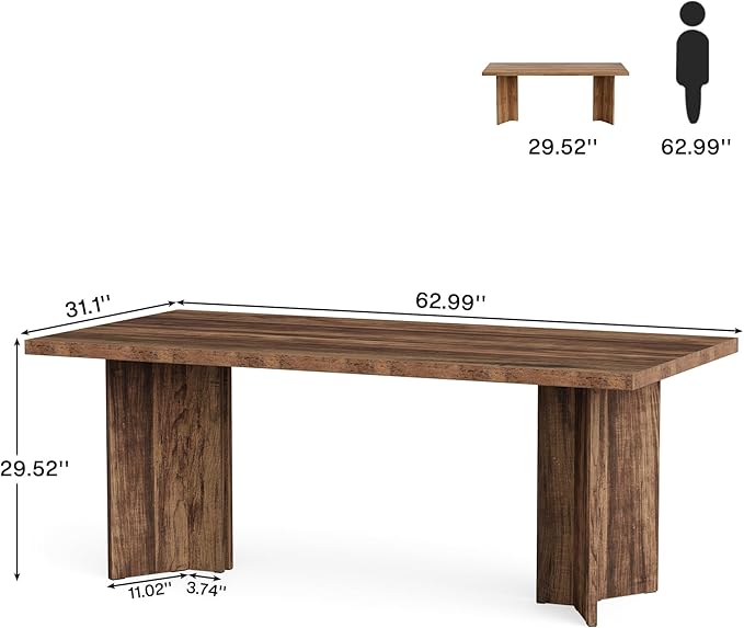 Tribesigns 63-inch Executive Desk, Vintage Office Computer Desk with Large Tabletop, Farmhouse Wood Writing Conference Table Workstation for Home Office, Study, Dark Brown