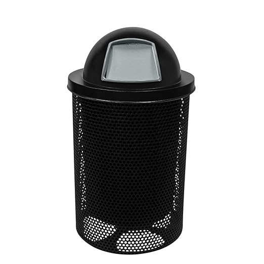 RDT-P-TXTBLK Heavy Duty Round Trash Receptacle with Dome Top, Liner Included, 32 Gallon, Textured Black, Made in America