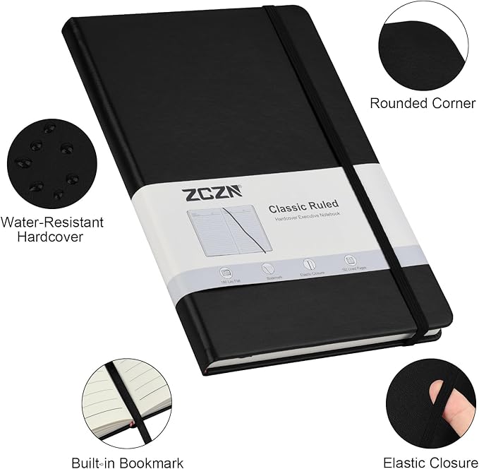 ZCZN 8 Pack Hardcover Journal Notebooks, 5.5"x8.3", Hardcover, Black, A5 Lined Journals for Notes-taking,Writing,Diary, Ruled Journaling Notebooks for Work School Travel Home