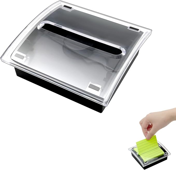 1 Pcs Pop Up Sticky Note Dispenser Sticky Note Holder Pop Up Note Dispenser Transparent Top for 3 x 3 Inch Sticky Notes School Office Home Store Black Base Clear Top (1)