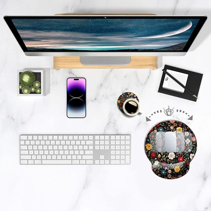 Ergo Comfort Gel Wrist Rest Mouse Pad-Ergonomic Office Mousepad with Wrist Support-Non-Slip, Design Desk Accessories Mat for Home&Game Decor Black Floral