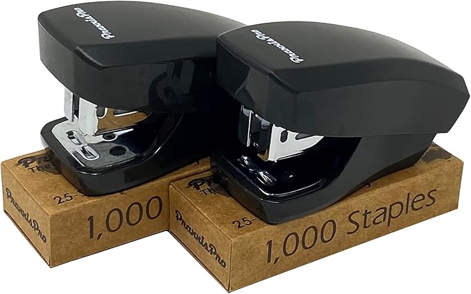 Aria Premium Mini Stapler Set by PraxxisPro - with Built-in Staple Removers, 2000 Standard Staples Included - for Office, School, and Travel (Black and Black)