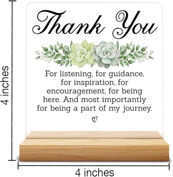 Thank You Gifts for Men Women Coworker Friends, Appreciation Gifts for Teacher Boss Colleague, Thank You for Listening Guidance Inspiration Acrylic Desk Sign Decor