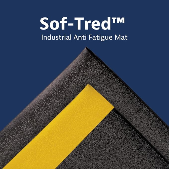 Notrax 411 Sof-Tred™ 4' x 60' x 9/16" Anti Fatigue Mat, Enhanced Slip Resistance with Beveled Edges and Pebbled Surface, Ideal for Industrial and Commercial Workplaces, Black/Yellow, 411R0448BY