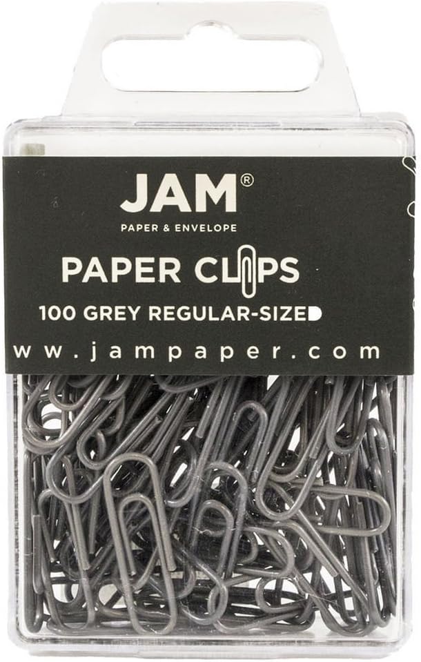 JAM PAPER Colorful Standard Paper Clips - Regular 1 Inch - Gray Paperclips - 100/Pack