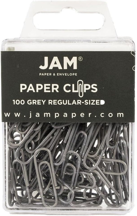 JAM PAPER Colorful Standard Paper Clips - Regular 1 Inch - Gray Paperclips - 100/Pack
