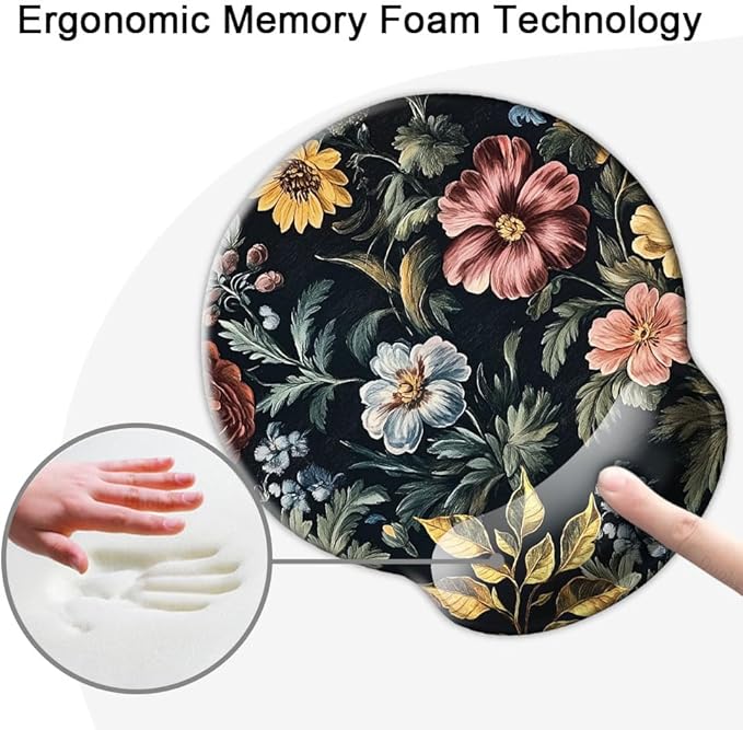 Ergo Comfort Gel Wrist Rest Mouse Pad-Ergonomic Office Mousepad with Wrist Support-Non-Slip, Design Desk Accessories Mat for Home&Game Decor Cute Floral