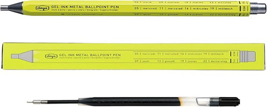 MARK'STYLE days, Gel Ink Metal Ballpoint Pen - 0.5mm Retractable Black Ink, Retro styling Light Weigh Pen, Made in Japan- Perfect for School, Office, and Journaling (Neo Citron)