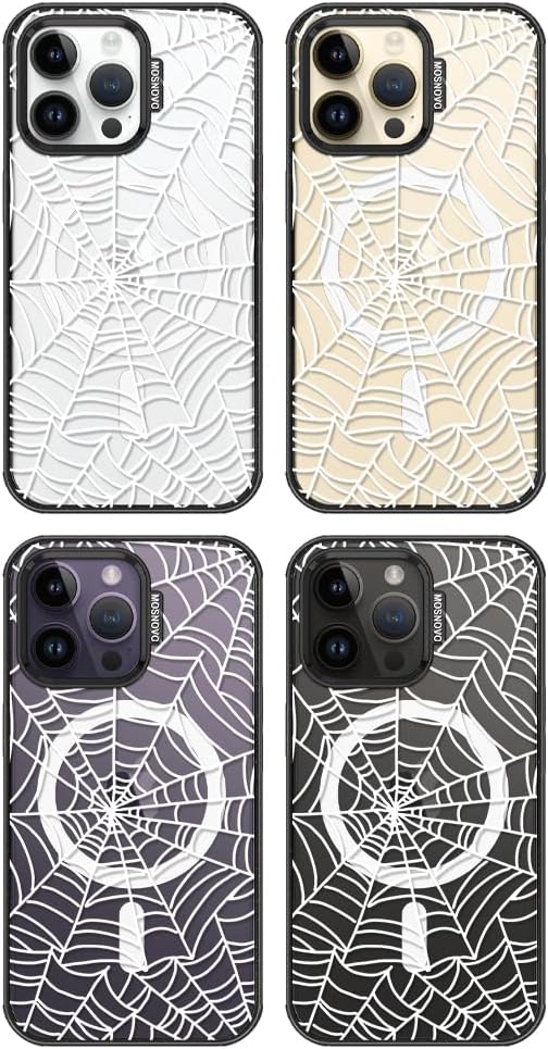 MOSNOVO Magnetic Case for iPhone 14 Pro Max, 10ft Military-Grade Protection, Compatible with Magsafe, Shockproof Phone Case for iPhone 14 Pro Max - Spider Web - Clear Black