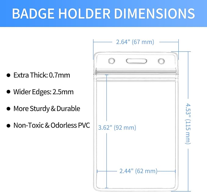 50 pcs Clear Vertical ID Badge Holder, Waterproof Plastic Name Tag Sleeve with Resealable Zip, 3.62" x 2.44"Card Protector for Nurse, Teacher, Student, Office, School Use