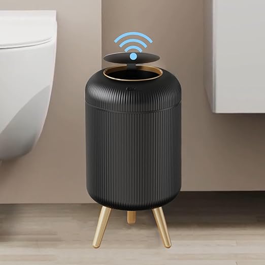 URALFA Motion Sensor Trash Can with Lid, 3 Gallon / 11 L Automatic Bathroom Trash Can, Touchless Trash Bin, Smart Plastic Garbage Can with Removable Legs for Bathroom, Bedroom, Kitchen, Office, Black