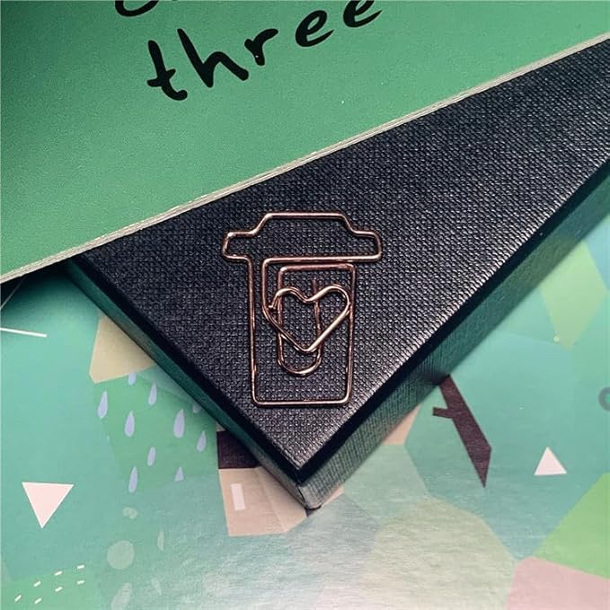 OWLFAVO 40pcs Coffee Cup Shape Paper Clips with Clear Box, Rose Gold and Yellow Gold, Funny Cute Paperclips Bookmarks Planner Clips for Fun Office Supplies School Gifts Wedding Decoration