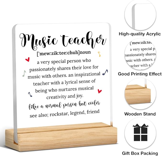 Music Teacher Appreciation Gifts for Women Teacher Men Birthday Thank You Gifts Ideas for Teachers Office Desk Decor for Home Acrylic Sign Christmas Gift
