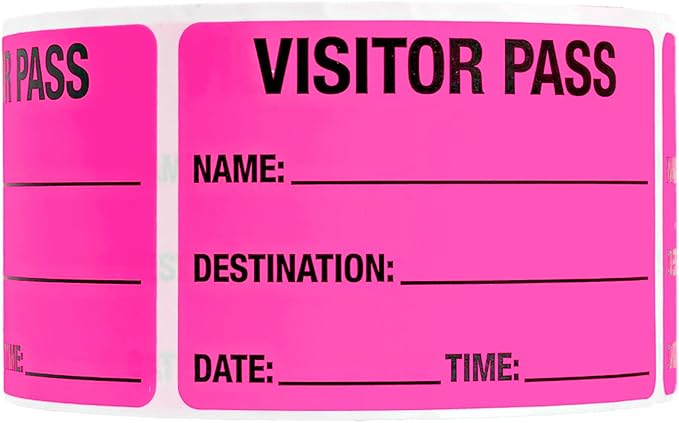 Fluorescent Pink Visitor Pass Stickers / 500 Hot Pink Name ID Guest Labels / 2" x 3" Safety Identification Badge Stickers/Made in The USA