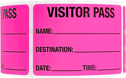 Fluorescent Pink Visitor Pass Stickers / 500 Hot Pink Name ID Guest Labels / 2" x 3" Safety Identification Badge Stickers/Made in The USA