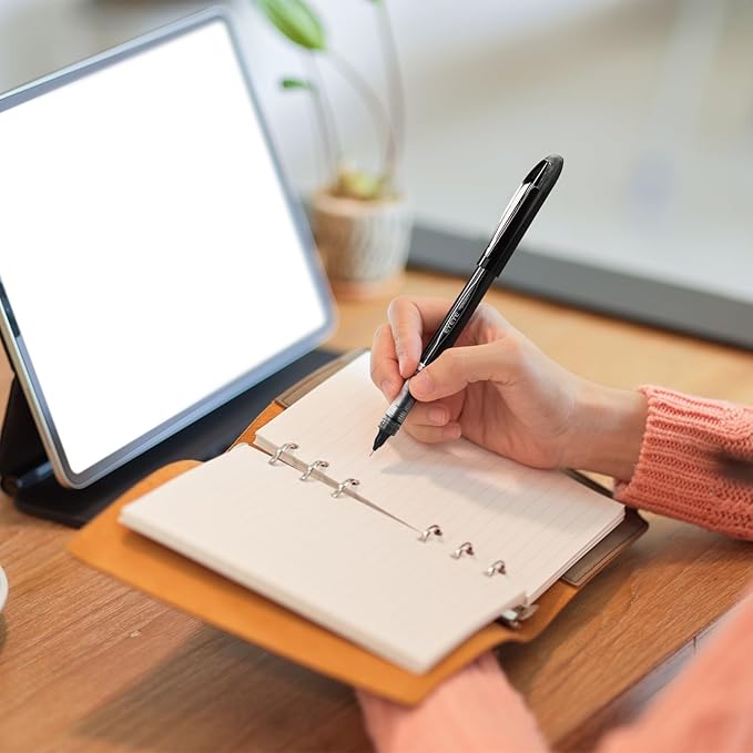 EYEYE Black Pen Roller Ball Needle Tip 0.5mm Quick Dry, 6 Pack Liquid Ink Rollerball Pens Extra Fine Point Smooth Writing Pens for Journaling, Note Taking, Office, School Supplies