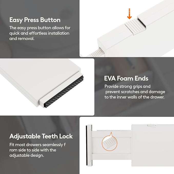 Lifewit 14 Pack Drawer Dividers 4" High, 11-17" Adjustable Drawer Organizers for Clothes, Expandable Dresser Separators in Bedroom/Bathroom/Kitchen/Fridge/Office Organization and Storage, Beige