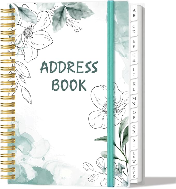 Address Book with Alphabetical Tabs - A5 Telephone & Address Book with Address Contacts, Special Date, Phone, Birthday & Internet Login Password for Home and Office, 6.2" x 8.5", Teal Flowers