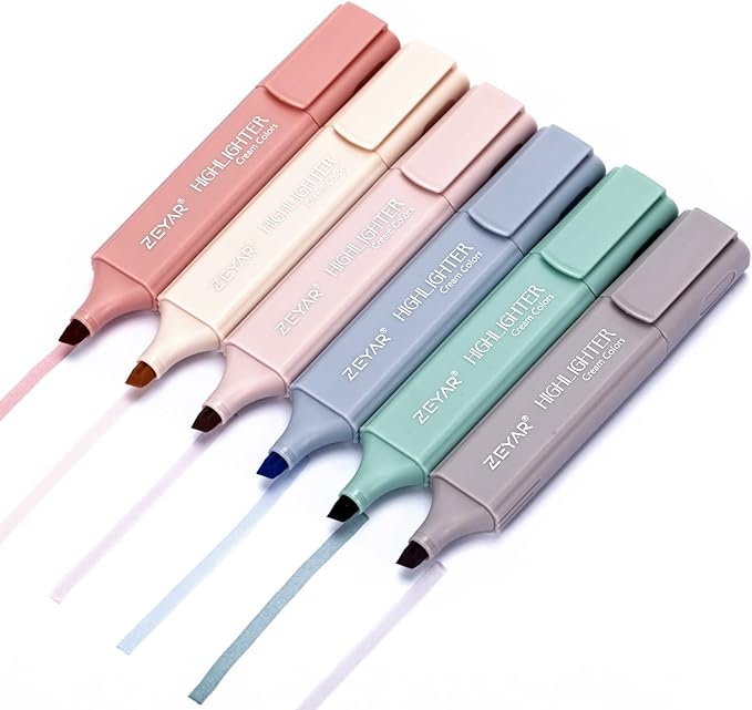 ZEYAR Highlighter Pen, Cream Colors Chisel Tip, Aesthetic Highlighter Marker, Water Based, Quick Dry, No Bleed, for Bible Study Notes School Office (6 Youth Colors)