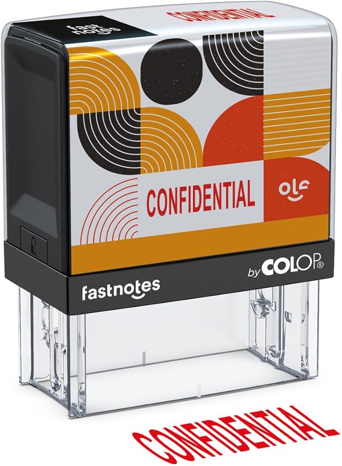 Fastnotes Confidential Self-Inking Rubber Stamp by COLOP - Great for Office Documents, Notary, Warehouse, Accounting Paperwork, Business, and Legal Documentation - Red Ink (Confidential- Red)