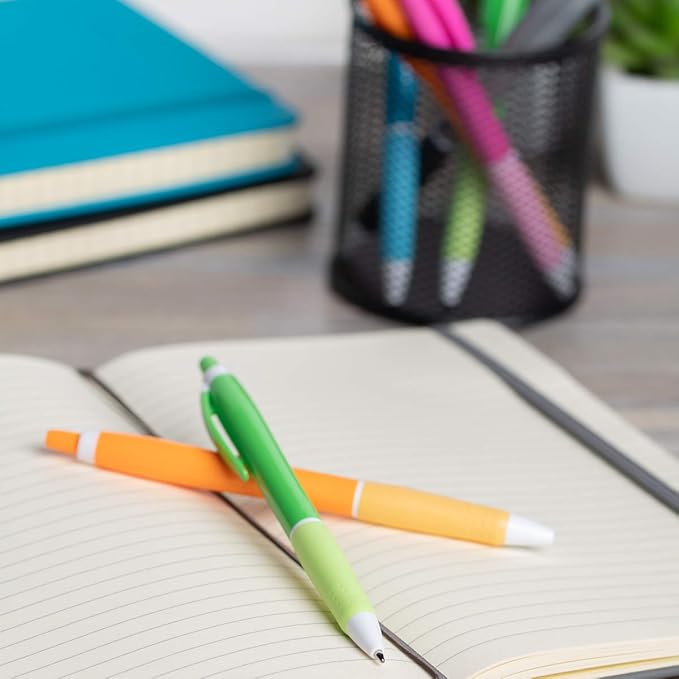 Simply Genius 100 Pack Office Pens, Retractable Ballpoint Pens in Black Ink, Ideal for Schools, Notebooks, Journals (Assorted Colors, 100pcs)