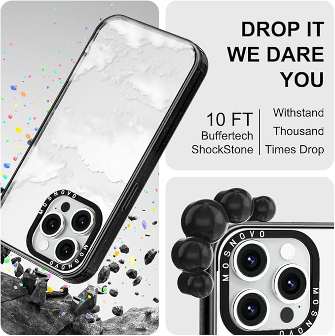 MOSNOVO Case for iPhone 13 Pro, [10ft 4X Military-Grade Drop Protection] Durable & Shockproof Phone Case Cover Design for iPhone 13 Pro - Cloud - Clear Black