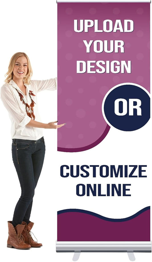 Retractable Roll Up Banner Stand - Custom Signs for Business, Customize Stand with Your Design Photo Text Logo (33 x 81 Inch)