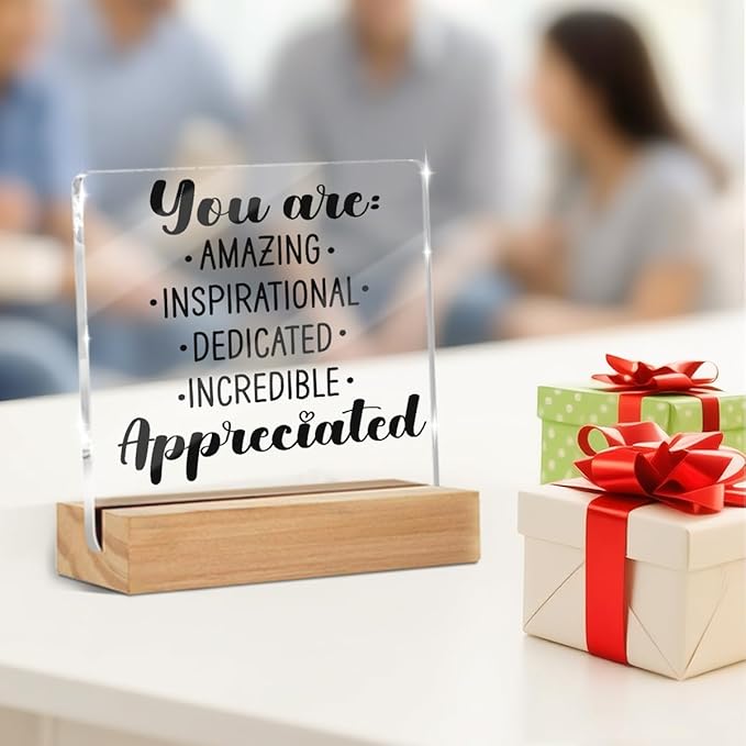Inspirational Motivational Gifts, Thank You Gifts for Women Men Friends, Motivational Quote Acrylic Sign With Wooden Stand Desk Decor for Home Office Desk Accessories Christmas Birthday Gift