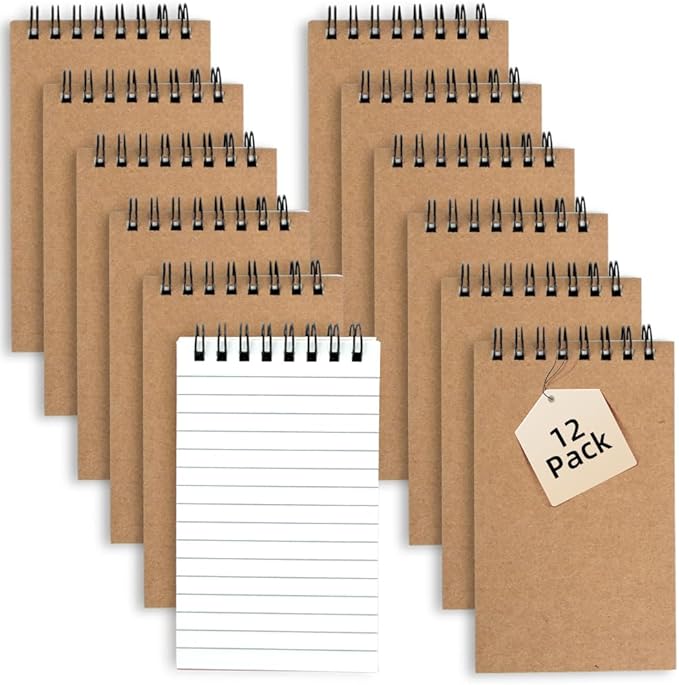 Pocket Notebooks Set of 12, Small 3x5 Spiral Notepads, Office Style Mini Notebook, Small Notepad Pocket Size, Memo Pads for Home, College, Work or School - Lined College Ruled Paper