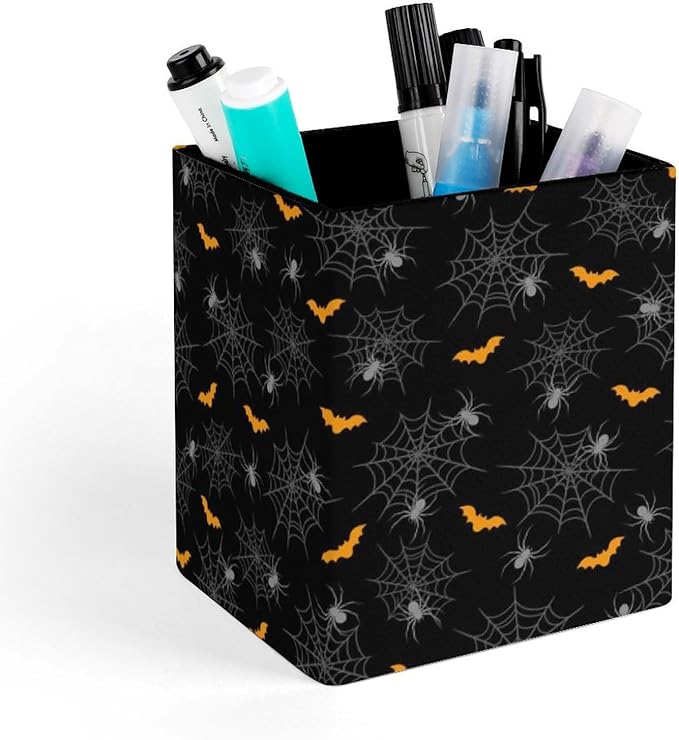 Square Pen Holder & Pencil Organizer for Desk - Office Storage Organizer, Markers/Makeup Brushes/Scissors Holder, Compact Desk Decor Accessories for Home Classroom School(Bat)