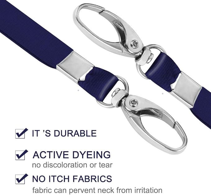 10pack Lanyards for Id Badges Holder Bulk Lanyard with Clip Swivel Hooks for Name Tag ID Badge Holder,Students, Employees (10, Navy)