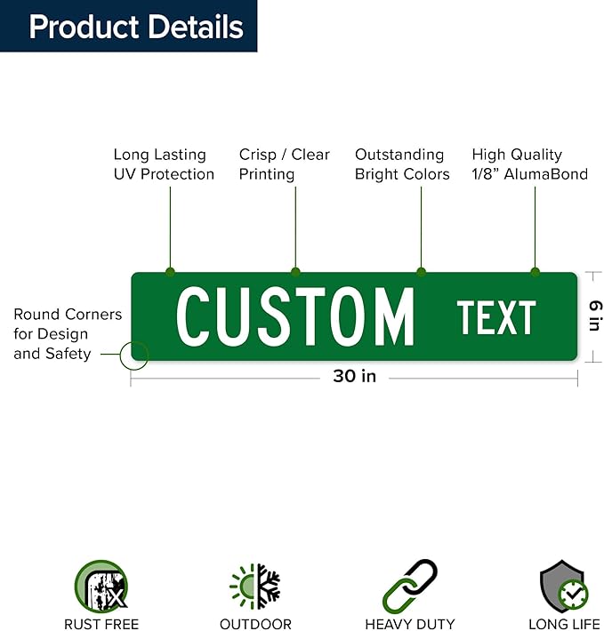 Custom Street And Road Sign, Address Sign, 8 Colors, Reflective Option, Mounting Options, 6x30 Inch, Thick Rust-Free AlumaBond, USA Made by My Sign Center, (Classic)